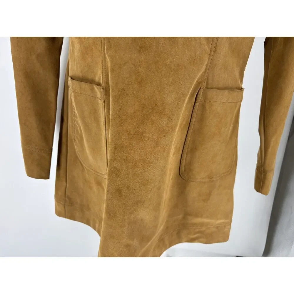 Free People Suede Lace-Up Mini Dress Tan Long Sleeve Boho Shift - Picture 2 of 6